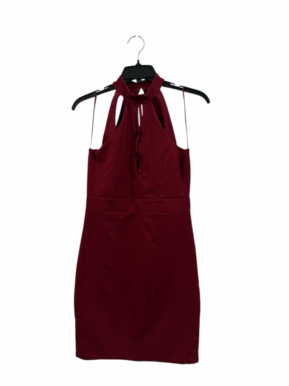 Women's Burgundy Halter Mini Dress with Keyhole Tie